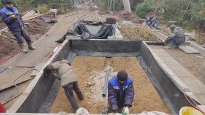 Как мы построили прямоугольный бетонный пруд. #пруд #стройка #участок