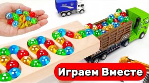 Играем в машинки и запускаем разноцветные шарики 🟢 Строим горки ! АСМР видео для детей №24