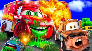 ГЕРОИ ИЗ МУЛЬТФИЛЬМА ТАЧКИ МОЛНИЯ МАККУИН ПРОХОДЯТ ПОЛОСУ ПРЕПЯДСТВИЙ