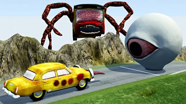 БЕЗУМНЫЙ СПУСК С ГОРЫ на БОЛЬШИХ МАШИНАХ и ПОЖИРАТЕЛЕМ АВТОБУСОВ BeamNG.Drive