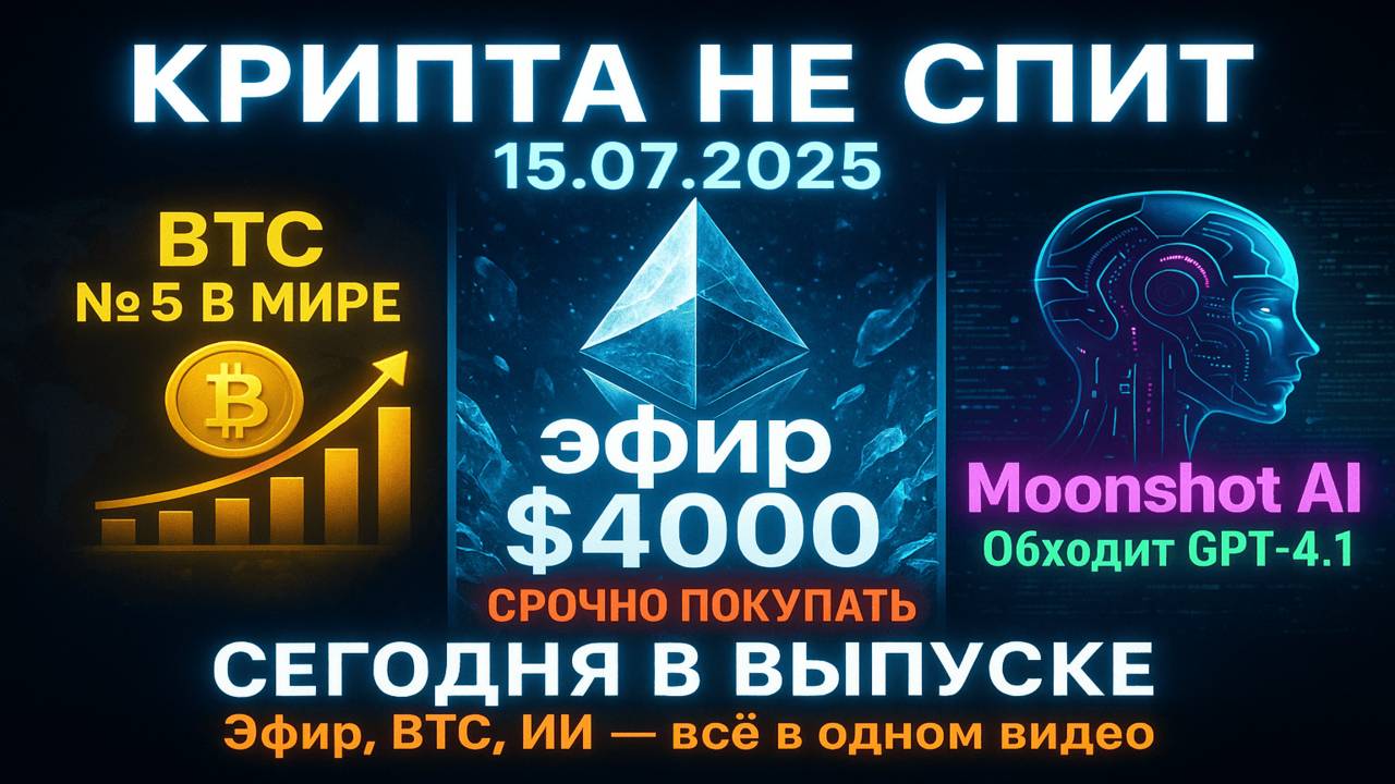 КРИПТА НОВОСТИ 15.07.2025 | ЭФИРИУМ СКОРО $4000 | БИТКОИН ОБОГНАЛ AMAZON | НОВЫЙ КОНКУРЕНТ OPENAI смотреть онлайн