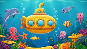 Подводная лодка - Большая подводная машина изучает обитателей морей - Морские мультики для детей