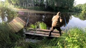 Раннее утро. Наловил карасей на дождевого червя.