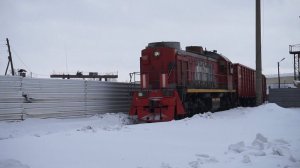 Тепловоз ТЭМ2-7197 с новыми полувагонами Алтайвагона.