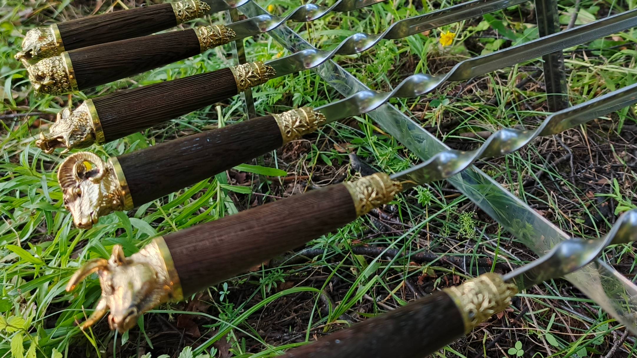 Шампуры подарочные для мужчин, шампура для шашлыка "Пирушка на опушке", 67/70 см, 6 шт.