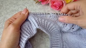 Введение узора и переход на круговое вязание без отрыва нити.