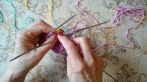 Хеликс спицами, самый простой способ_включаем два и три цвета нити на 5ти спицах_вязание по кругу МК