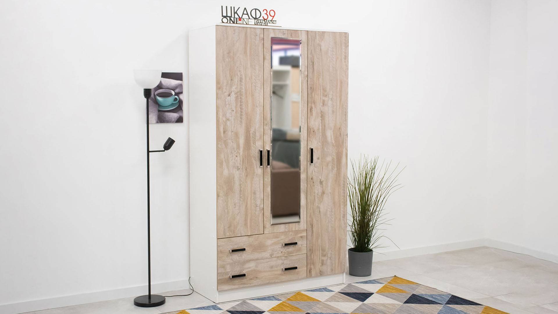 Лагуна 120 см Шкаф комбинированный с зеркалом белый/дуб юкон смотреть онлайн