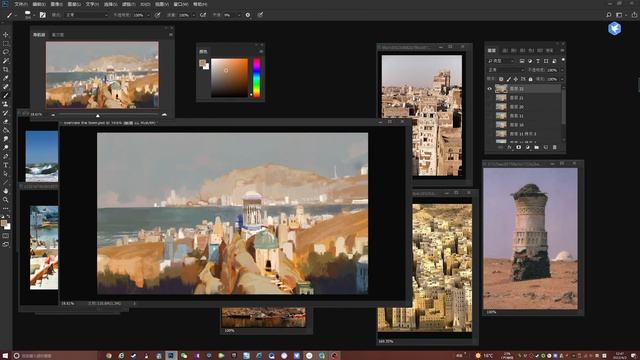 3. City Overlooking the Water Rough Painting