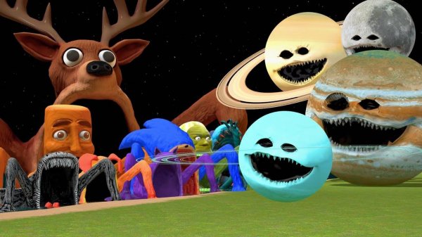 Новый Монстр-олень-Пожиратель морей в "Roblox 99 Ночь в Лесу" против семьи Солнечной системы