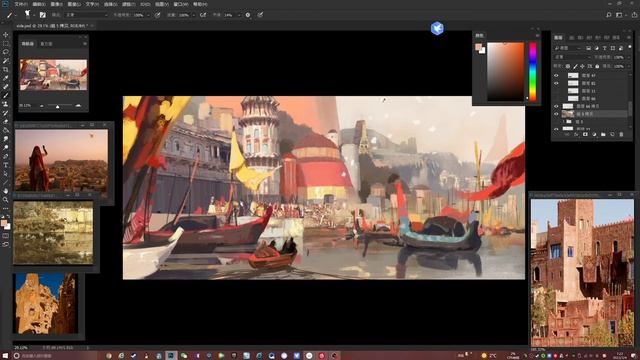 1. Port Scene from the Water Rough Painting