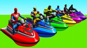 Человек-паук и водные мотоциклы с супергероями. Мультики про машинки. Мультики для детей.