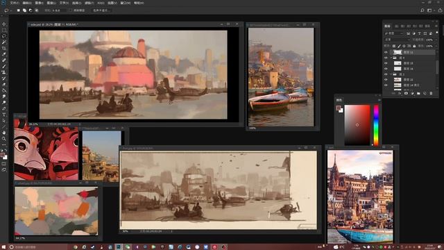 1. Port Scene from the Water Initial Colors