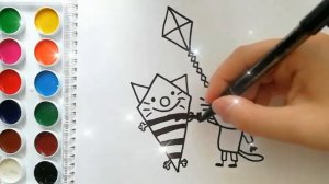Раскраска для детей ТРИ КОТА. САЖИК. Мультик-раскраска. Учим цвета.