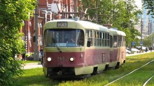 Трамвай Екатеринбурга Tatra T3SU СМЕ борт. №263/262 маршрут 23 следует по улице Челюскинцев