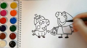 Раскраска для детей СВИНКА ПЕППА И ДЖОРДЖ / ХЭЛЛОУИН /Мультик - раскраска /Учим цвета