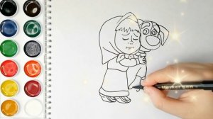 Раскраска для детей МАША И МЕДВЕДЬ. МАША и СОБАКА. Мультик-раскраска. Учим цвета.