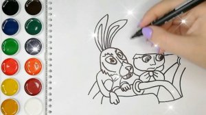 Раскраска для детей МАША И МЕДВЕДЬ. МАША И ЗАЙКА. Мультик-раскраска. Учим цвета.
