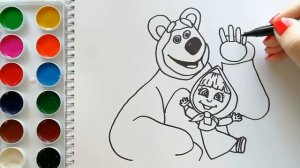 Раскраска для детей МАША И МЕДВЕДЬ. Мультик-раскраска. Учим цвета.
