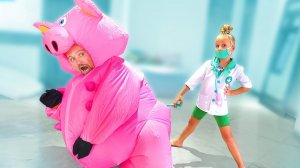 Папа и дети меряют 20 костюмов разных героев! Видео для детей.