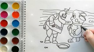 Раскраска для детей ЛУНТИК И ДЕДА ШЕР. Мультик-раскраска. Учим цвета.