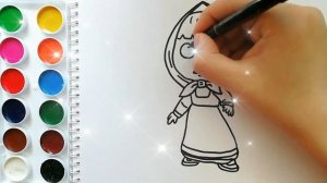 Раскраска для детей МАША И МЕДВЕДЬ. МАША. Мультик-раскраска. Учим цвета.