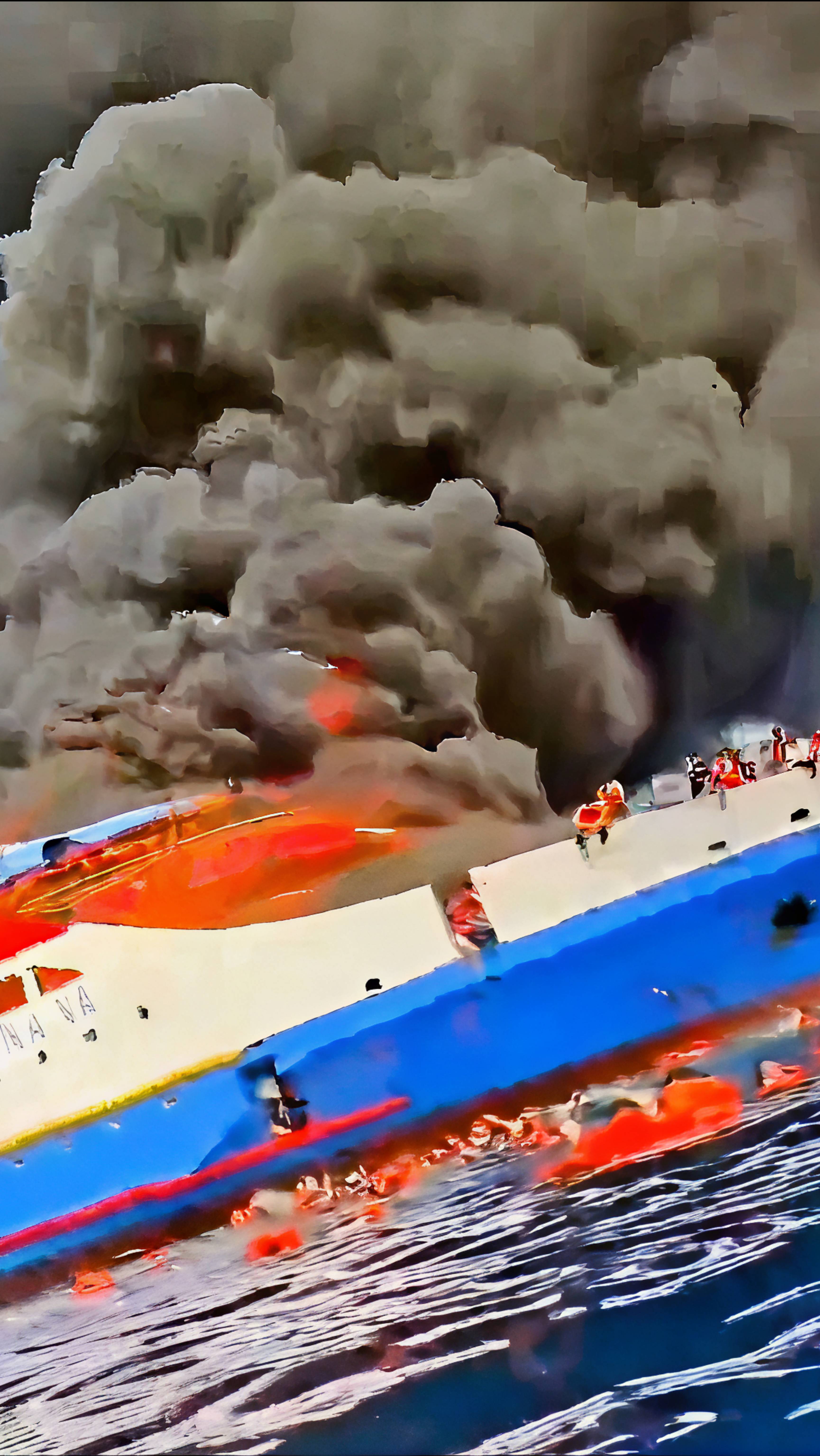 Ужасные кадры горящего пассажирского парома, где люди прыгают за борт⛴️🔥