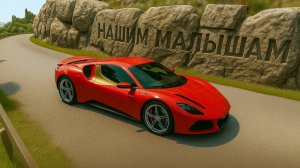 Мультики про машинки. Спортивные машины, с помощью рампы, прыгают с обрыва и разбиваются.