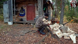 Как живут люди в тайге. Изба за 1000км от людей. Сильные ветра - спасаем коптильню. Чистим орехи 15с