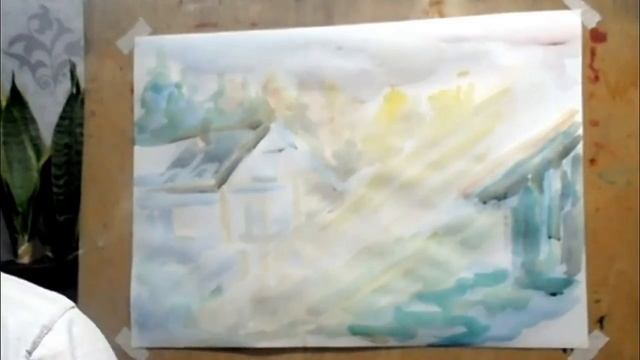 Деревенский пейзаж,  акварель.