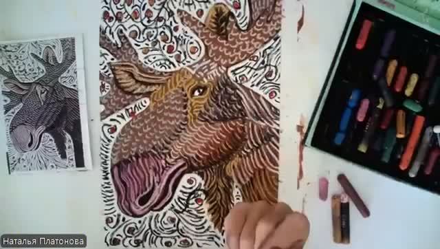 Лось (гуашь+пастель) смотреть онлайн