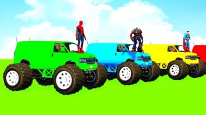 Мультики про машинки Человек-паук катается на монстр-траках и вертолётах. Мультики для детей.