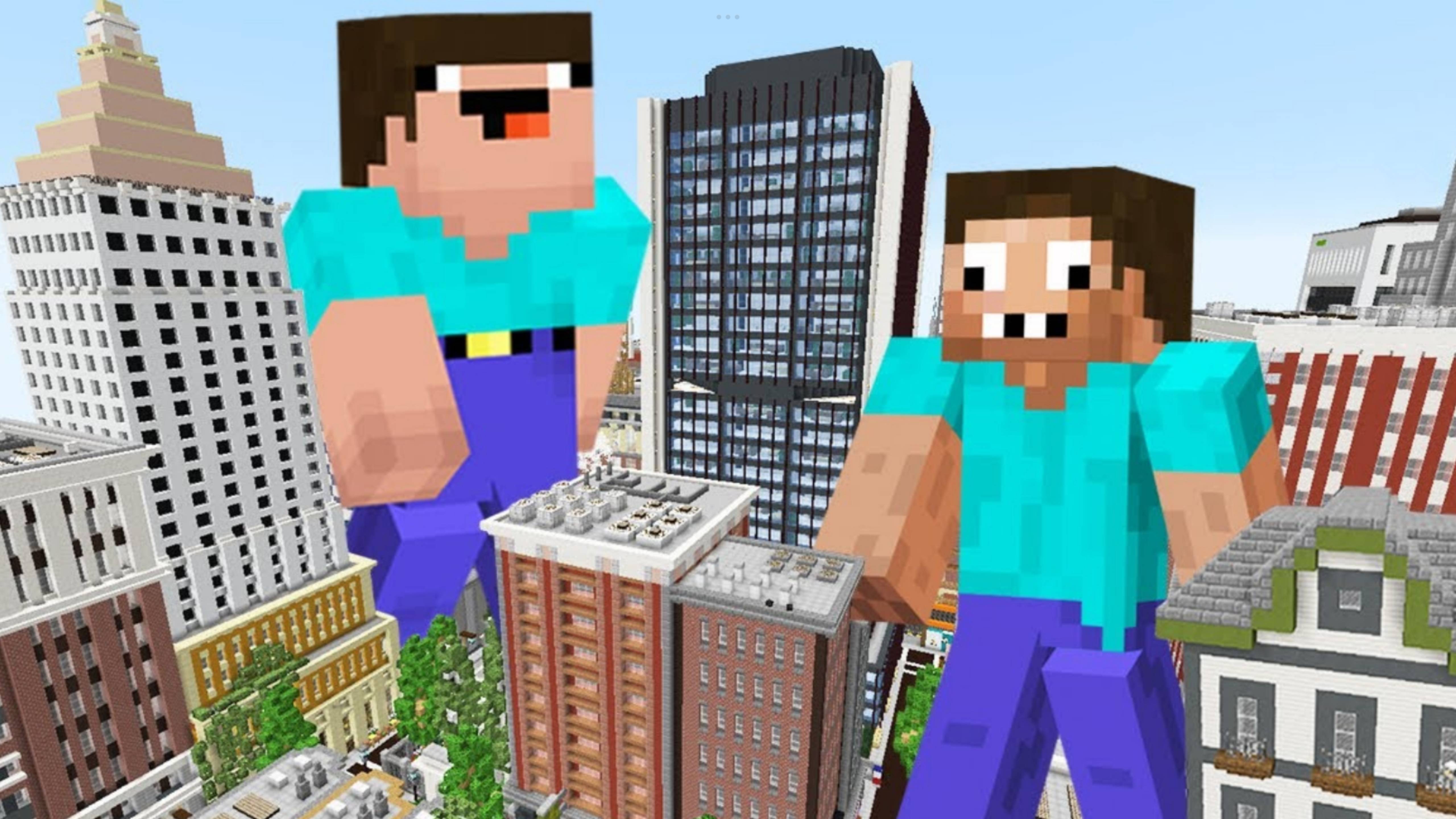 Гиганты нуб и про разрушают город в Майнкрафт смотреть онлайн