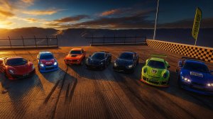 Мультики про машинки. Машины мчатся со склона прыгают на рампе и переворачиваются.