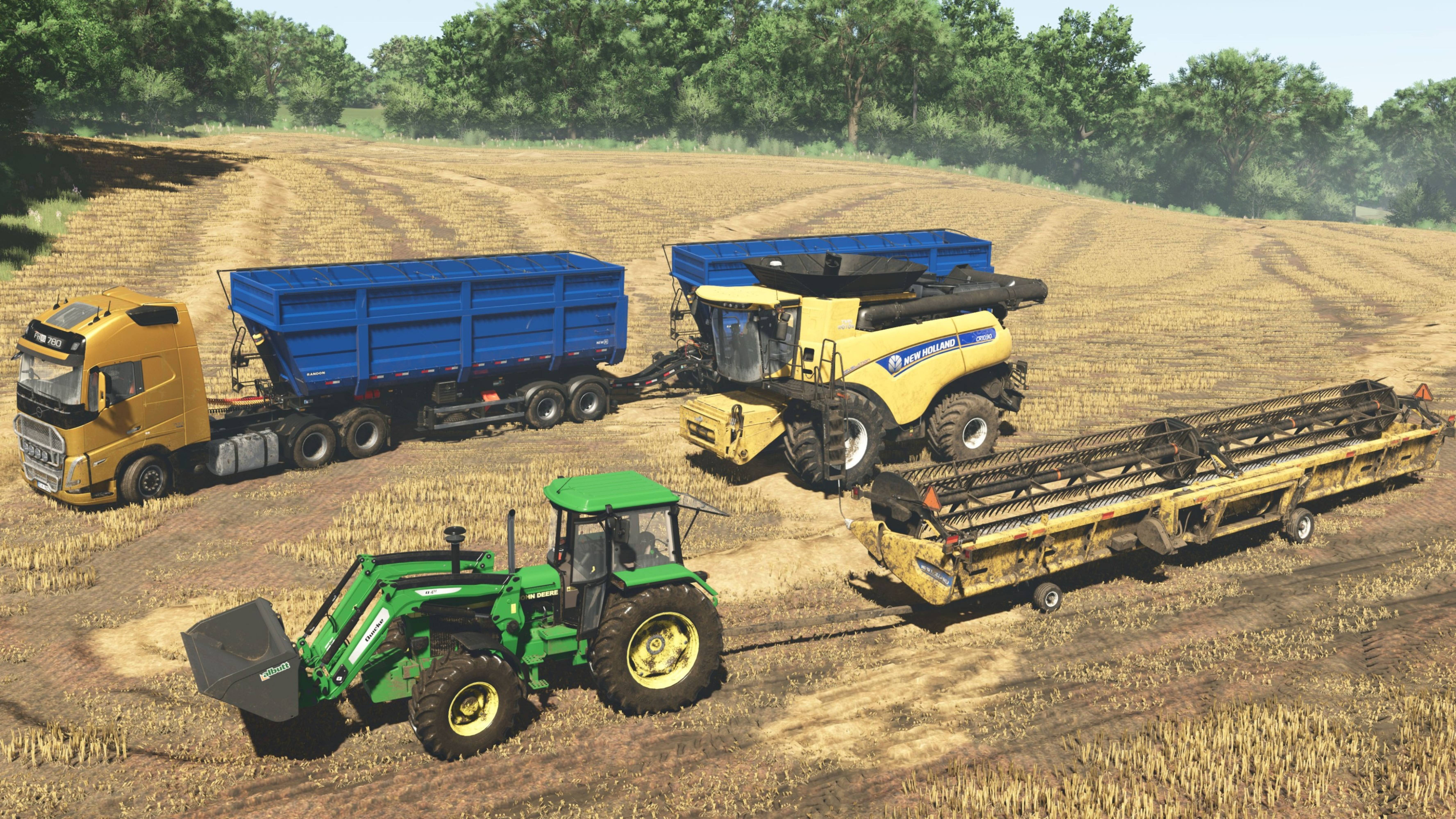 Farming Simulator 25 / Уборка пшеницы, овса New Holland CR10.90, VOVLO FH780, John Deere 3650 смотреть онлайн