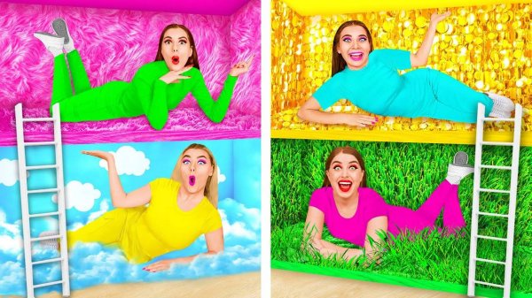 Секретные Домики под Кроватью Четыре Цвета Челлендж   Смешные Моменты от BaRaDa Challenge