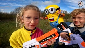 Дети и Машина. Диана, Даня и Миньон играю в Нерфультрачеллендж. МанкиТайм