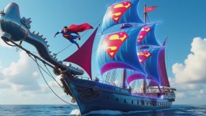 Супермен, Человек паук, Бэтмен, и Железный человек, Супергеройская команда на кораблях