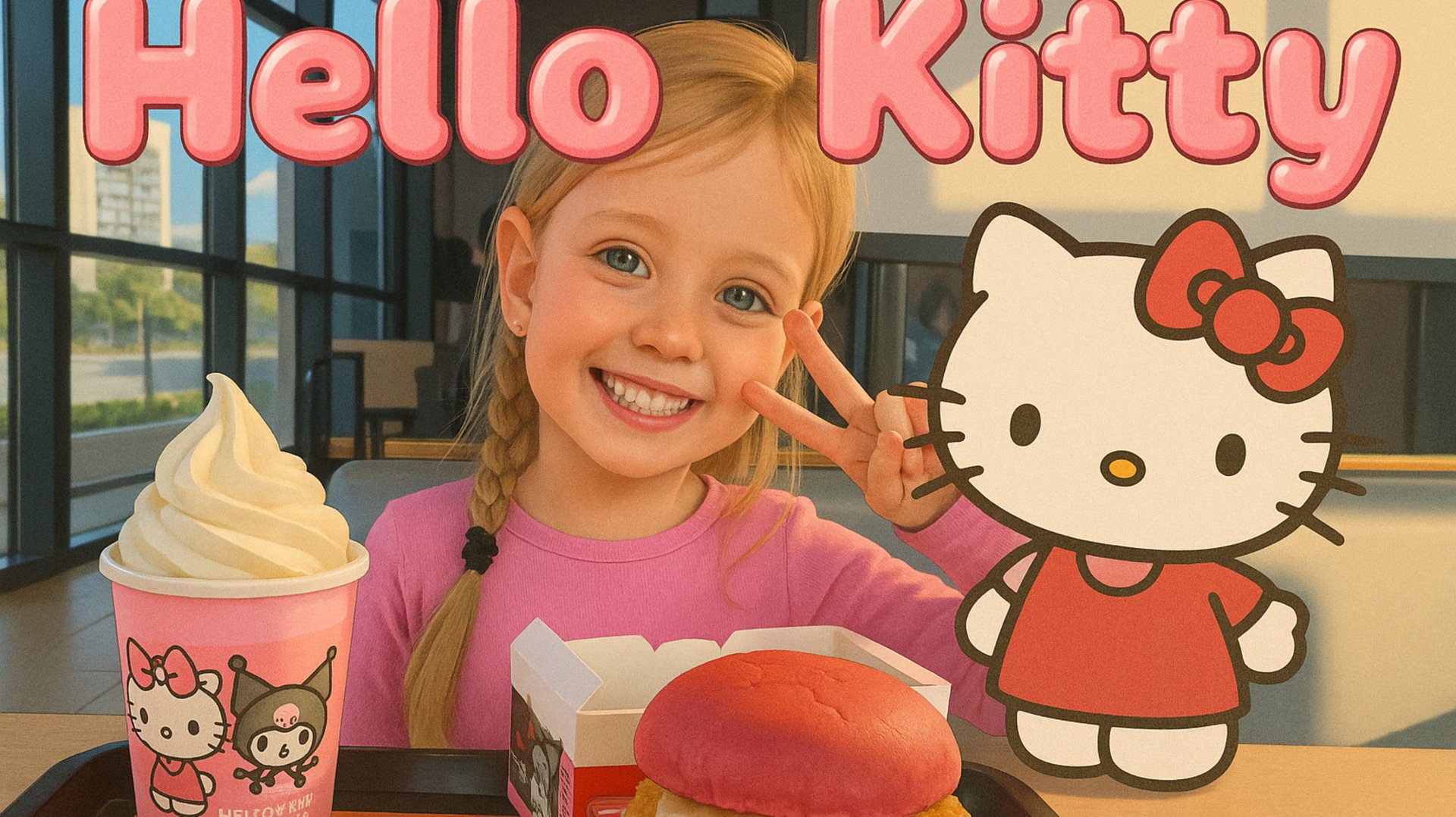 Продукция Hello Kitty во вкусно и точка, пробуем розовый Бургер смотреть онлайн