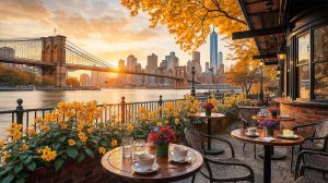 Летний Джаз в Нью-Йорке с Кофе | Осенняя атмосфера у Бруклинского моста
