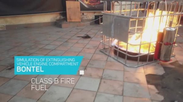 Extinguishing the engine compartment with AUP BONTEL. Fire class "B" (FUEL)