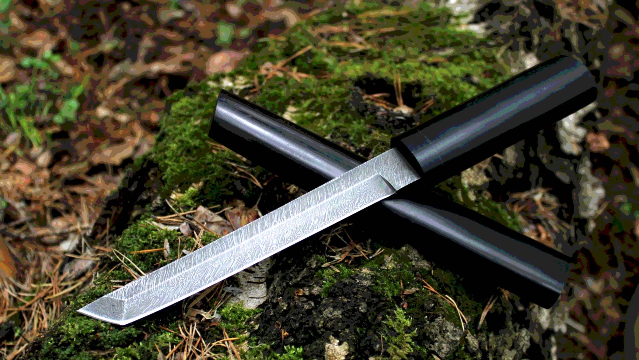 Нож "ТАНТО" из дамасской стали в деревянных ножнах смотреть онлайн