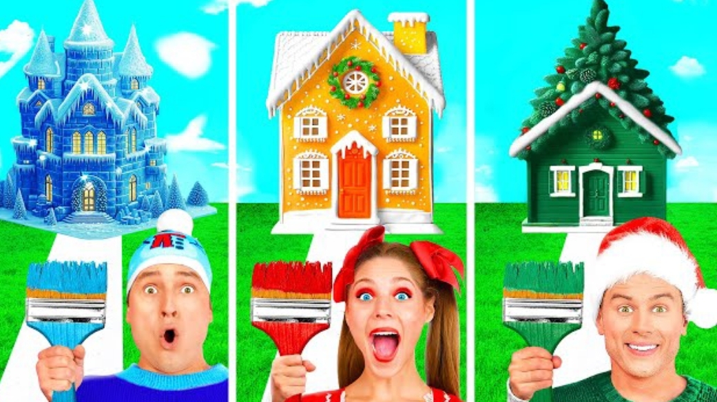 Домики Одного Цвета Челлендж Дом на Рождество  #челлендж #а4 #влада4 #прятки #игравкальмара #прикол