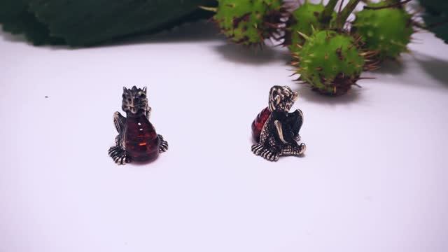 Фигурка Дракон янтарь бронза латунь статуэтка скульптура миниатюра 4104