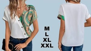 ✂️Выкройка красивой женской блузки с V-образным вырезом с цельнокроеным рукавом!