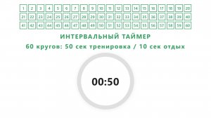 ИНТЕРВАЛЬНЫЙ ТАЙМЕР — 60 кругов: 50 сек тренировка / 10 сек отдых