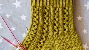 Узор " Оливковые дорожки"/ Шикарный узор для вязания носочков / Всего 4 ряда узора / схема узора.