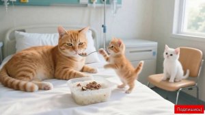 Котик с друзьями лечит маму
