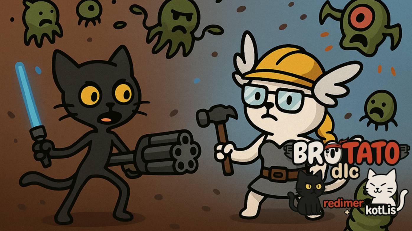 12 Серия. Brotato (abyssal terrors) c модами вдвоём - совместное прохождение 5 угрозы на одном PC HD