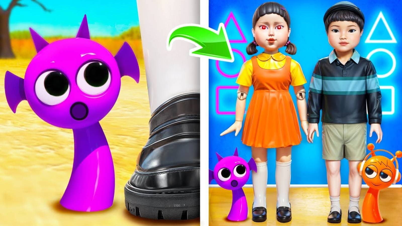 Игра в Кальмара 2 с Icredibox Sprunki! Кукла из Игры в Кальмара vs Дюрпл, Бруд, Орен и Саймон! смотреть онлайн